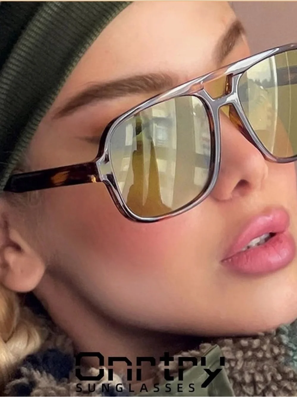 Retro Oversized Aviator Sunglasses -Vintage 70s Style Square Frame Yellow Lenses